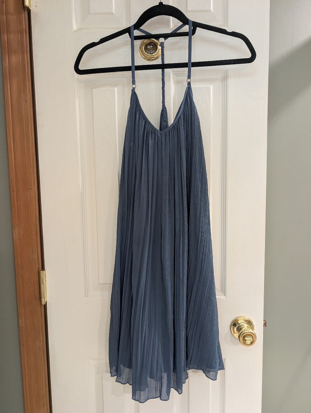 Abercrombie & Fitch Slate Blue Pleated Spaghetti-Strap Midi Dress
